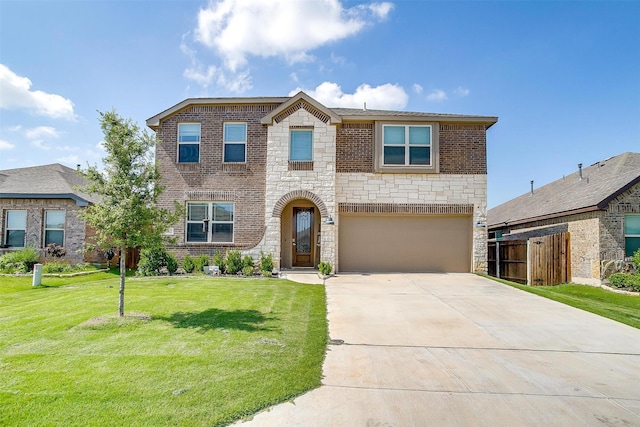 1112 Goldenrod Dr, Godley, TX 76044 - view of front of home with stone siding, an attached garage, concrete driveway, and brick siding