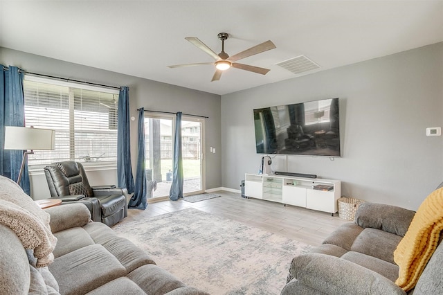 1112 Goldenrod Dr, Godley, TX 76044 - living area with ceiling fan, wood finished floors, and baseboards