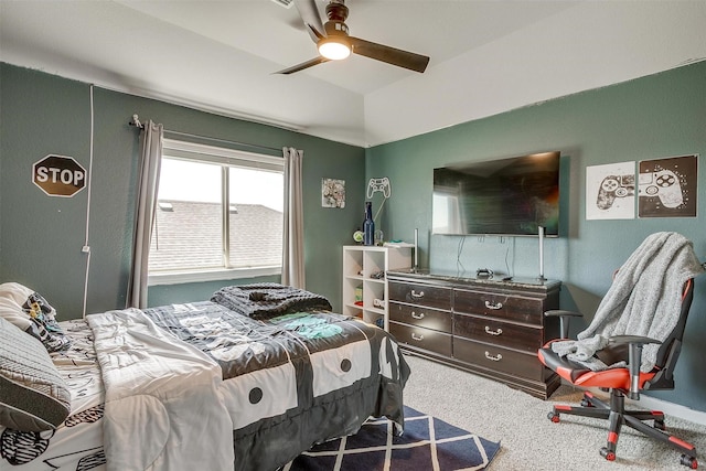 1112 Goldenrod Dr, Godley, TX 76044 - bedroom with carpet, lofted ceiling, and a ceiling fan