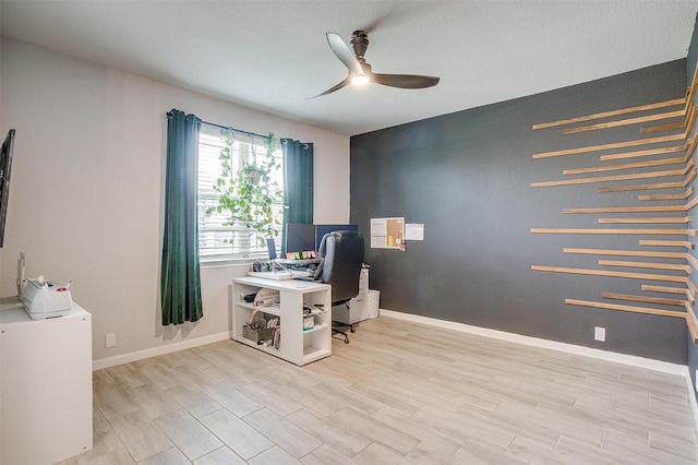 1112 Goldenrod Dr, Godley, TX 76044 - office area with ceiling fan, light wood-style flooring, and baseboards