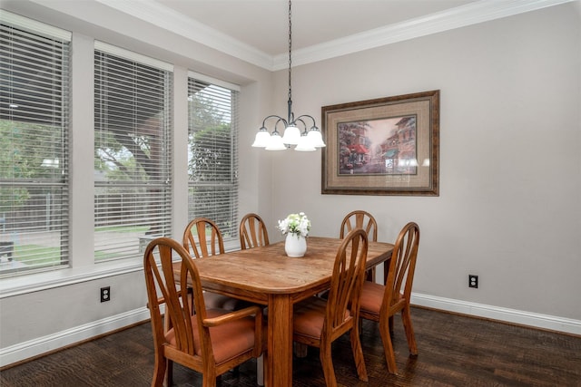 24 Shady Dale Ln, Rockwall, TX 75032 - dining room featuring baseboards, a chandelier, dark wood finished floors, and ornamental molding