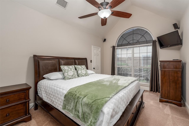 24 Shady Dale Ln, Rockwall, TX 75032 - bedroom featuring light carpet, vaulted ceiling, baseboards, and a ceiling fan