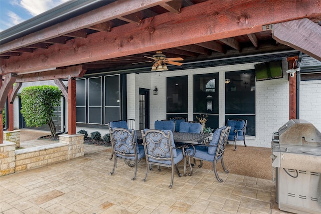 24 Shady Dale Ln, Rockwall, TX 75032 - view of patio with ceiling fan, outdoor dining space, and area for grilling