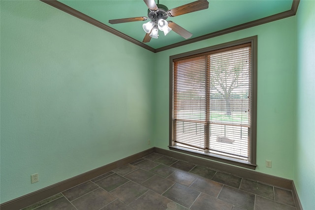 2454 Savanna Cir, Midlothian, TX 76065 - spare room with crown molding, baseboards, healthy amount of natural light, and ceiling fan