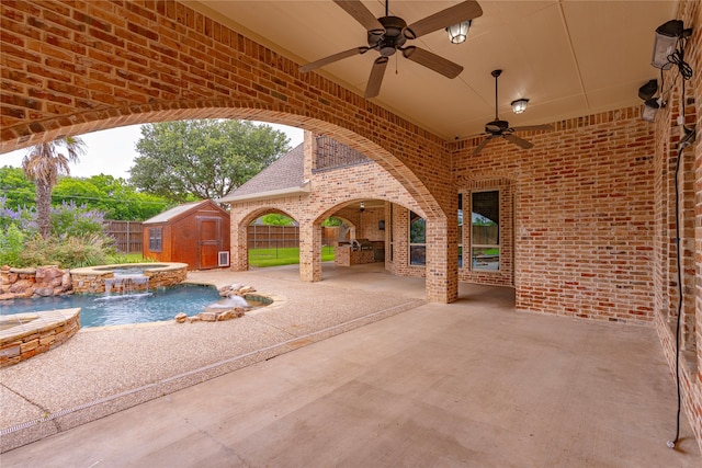 2454 Savanna Cir, Midlothian, TX 76065 - view of patio with a ceiling fan and an in-ground hot tub