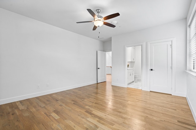 4133 Emerson Ave Unit 1, University Park, TX 75205 - unfurnished bedroom with light wood-type flooring, ensuite bath, baseboards, and ceiling fan