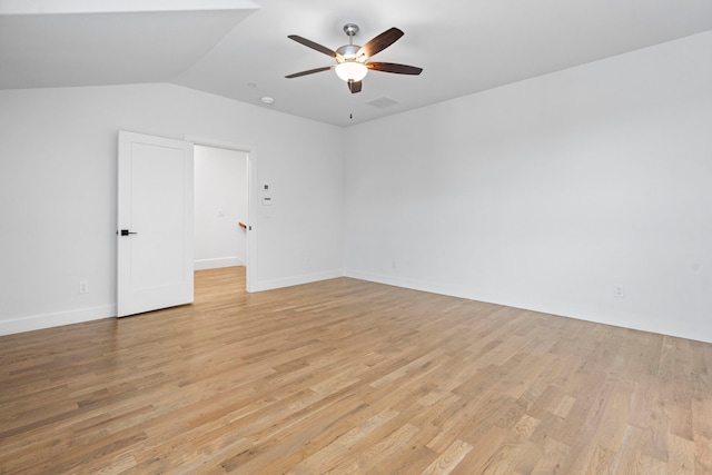 4133 Emerson Ave Unit 1, University Park, TX 75205 - empty room featuring ceiling fan, light wood finished floors, vaulted ceiling, and baseboards