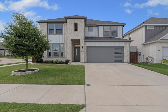 10650 Barrington Ln, Fort Worth, TX 76126 - view of front of house with concrete driveway, board and batten siding, a garage, and brick siding