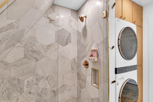 1223 Whispering Springs Dr, Tool, TX 75143 - full bath featuring estacked washer and dryer and a tile shower