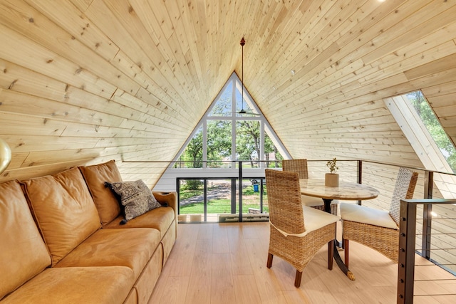 1223 Whispering Springs Dr, Tool, TX 75143 - dining room featuring wood walls, plenty of natural light, lofted ceiling, wood finished floors, and wooden ceiling