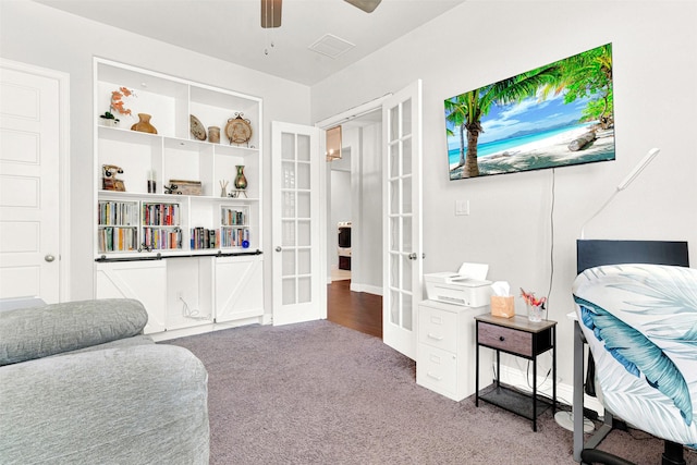 3912 River Bend St, Mckinney, TX 75071 - sitting room featuring french doors, carpet flooring, and ceiling fan