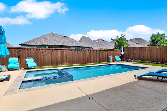 3912 River Bend St, Mckinney, TX 75071 - view of swimming pool featuring a patio, a fenced backyard, and a pool with connected hot tub