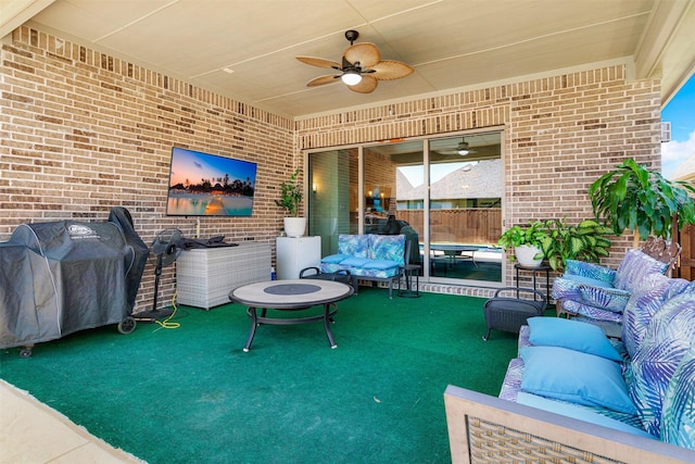 3912 River Bend St, Mckinney, TX 75071 - view of patio featuring an outdoor living space, ceiling fan, and area for grilling