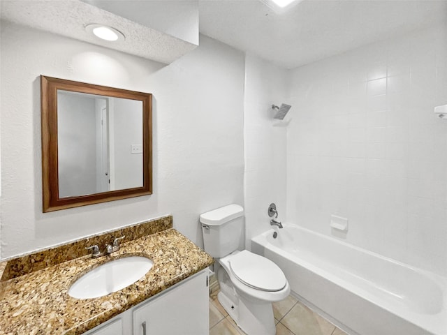 7620 Clover Ln, Watauga, TX 76148 - bathroom featuring toilet, vanity, washtub / shower combination, and tile patterned flooring
