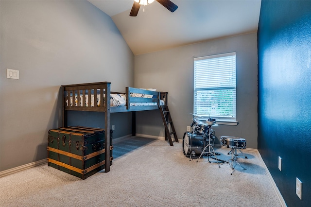 101 Aucuba Ln, Waxahachie, TX 75165 - bedroom featuring carpet flooring, lofted ceiling, a ceiling fan, and baseboards