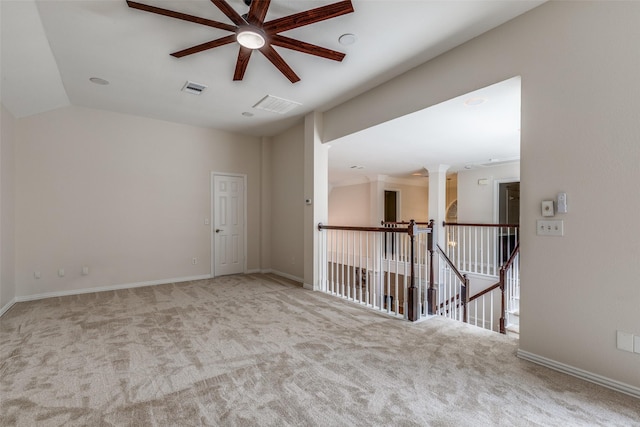 4037 Azure Ln, Addison, TX 75001 - spare room featuring a ceiling fan, carpet, lofted ceiling, and baseboards