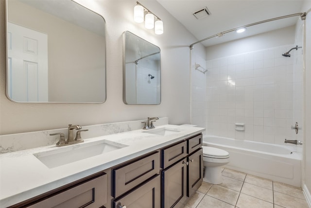 4037 Azure Ln, Addison, TX 75001 - full bathroom with bathing tub / shower combination, double vanity, tile patterned floors, and toilet