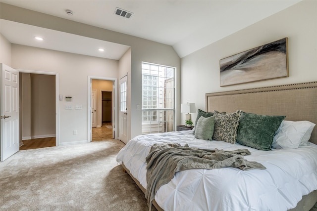 4037 Azure Ln, Addison, TX 75001 - carpeted bedroom with recessed lighting, baseboards, and lofted ceiling