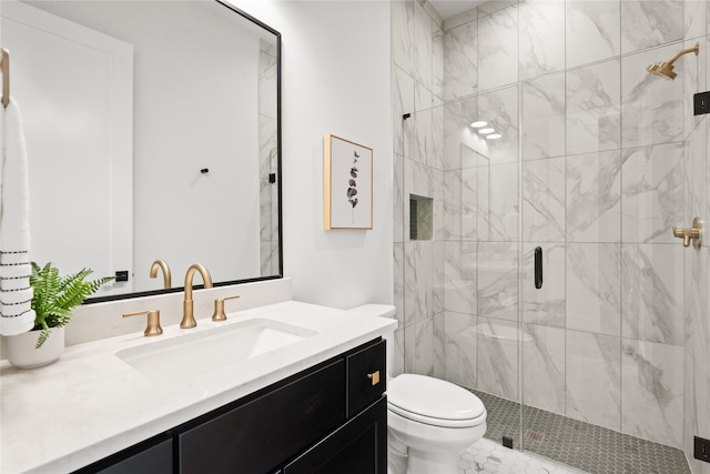 10321 Lakemere Dr, Dallas, TX 75238 - bathroom with vanity, toilet, and a shower stall