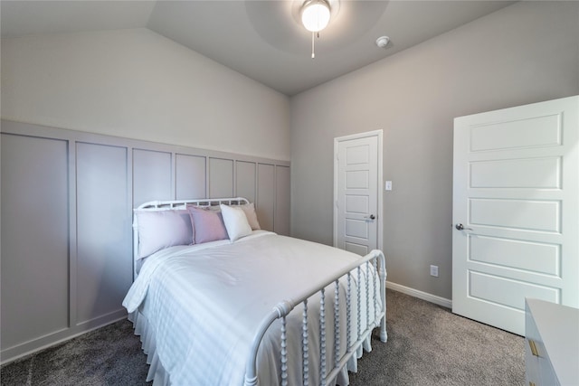 293 Cisco Trl, Forney, TX 75126 - bedroom with carpet, vaulted ceiling, ceiling fan, a wainscoted wall, and a decorative wall