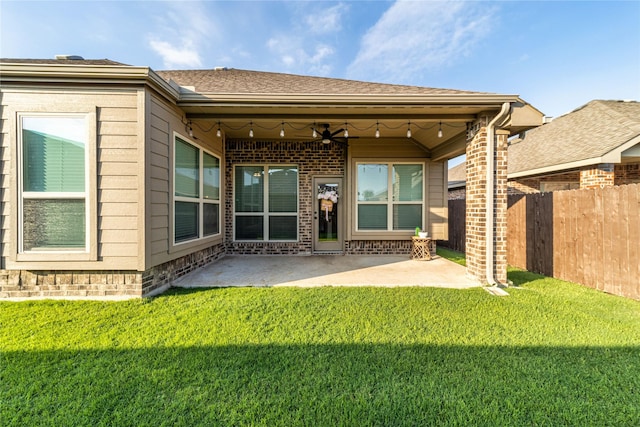 293 Cisco Trl, Forney, TX 75126 - back of house featuring a patio, brick siding, a shingled roof, and a ceiling fan