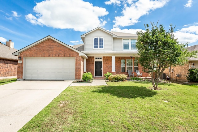 1253 Stone Ln, Celina, TX 75009 - traditional-style house with a garage, brick siding, a front lawn, and driveway
