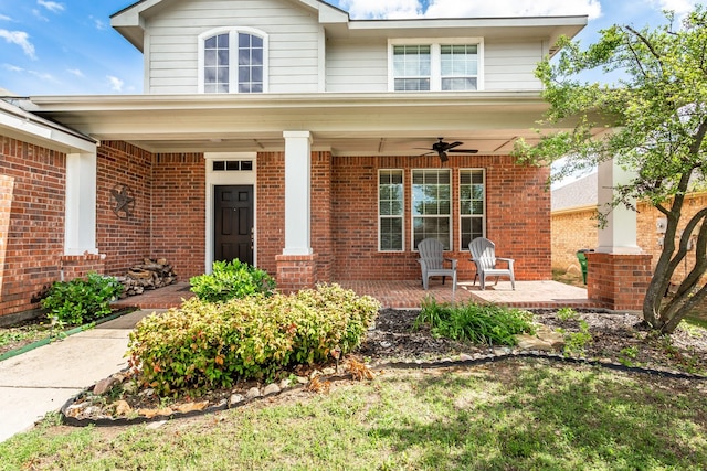 1253 Stone Ln, Celina, TX 75009 - view of front of property with a porch, a ceiling fan, and brick siding
