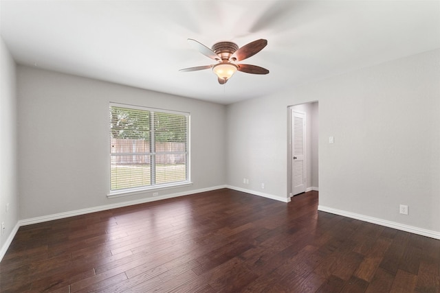 7624 Lake Highlands Dr, Fort Worth, TX 76179 - empty room with ceiling fan, dark wood-style flooring, and baseboards