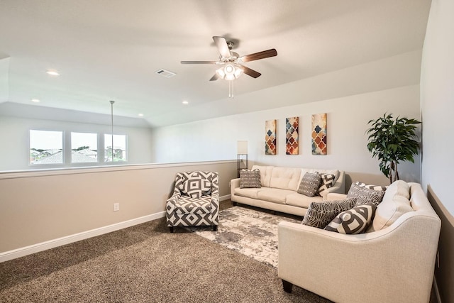 1225 Elmwood Dr, Cedar Hill, TX 75104 - living room with a ceiling fan, carpet flooring, baseboards, and recessed lighting