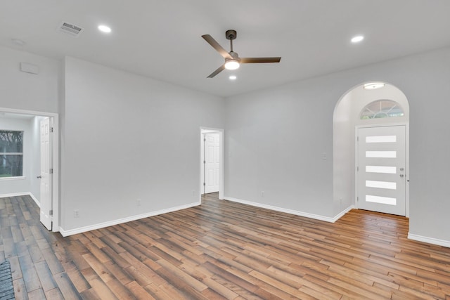 307 Pebble Creek Ln, Red Oak, TX 75154 - unfurnished room featuring a ceiling fan, wood finished floors, baseboards, recessed lighting, and healthy amount of natural light