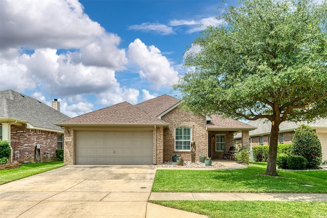 5141 Pinellas Ave, Fort Worth, TX 76244 - view of front of home featuring brick siding, a front lawn, an attached garage, and concrete driveway