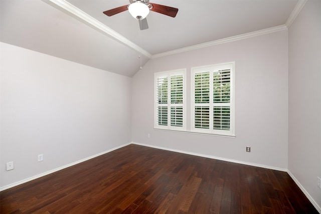 5141 Pinellas Ave, Fort Worth, TX 76244 - empty room featuring crown molding, baseboards, dark wood-style flooring, a ceiling fan, and lofted ceiling