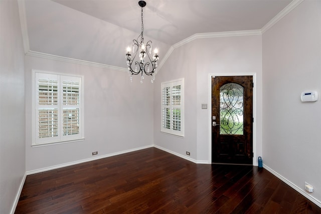 5141 Pinellas Ave, Fort Worth, TX 76244 - foyer entrance featuring a chandelier, plenty of natural light, dark wood-style floors, baseboards, and lofted ceiling