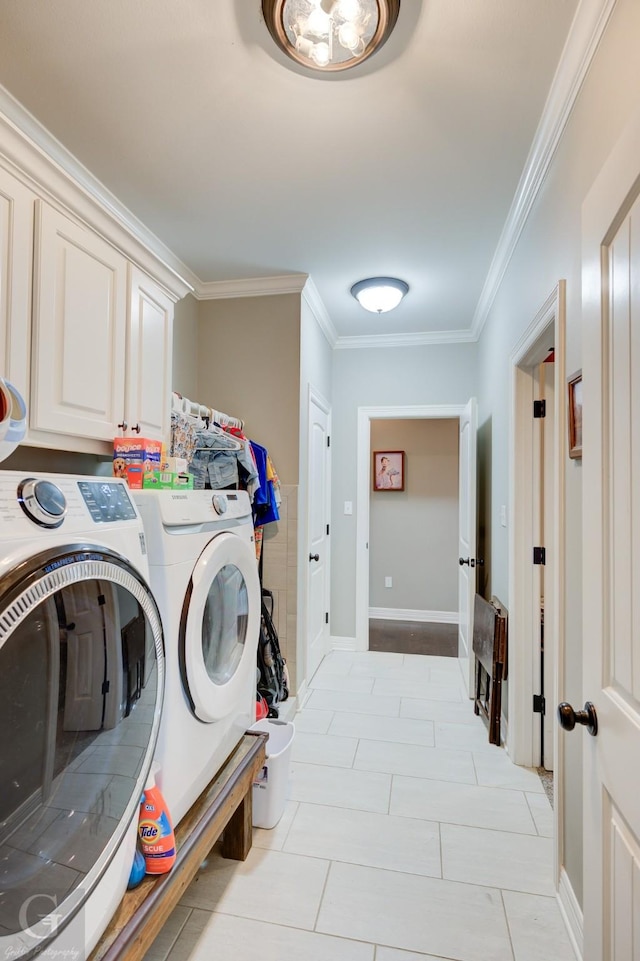 1029 Spanish Moss Cir, Bossier City, LA 71111 - laundry area with independent washer and dryer, ornamental molding, and cabinet space