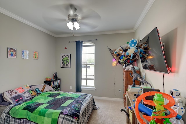 1029 Spanish Moss Cir, Bossier City, LA 71111 - bedroom featuring carpet, crown molding, baseboards, and a ceiling fan