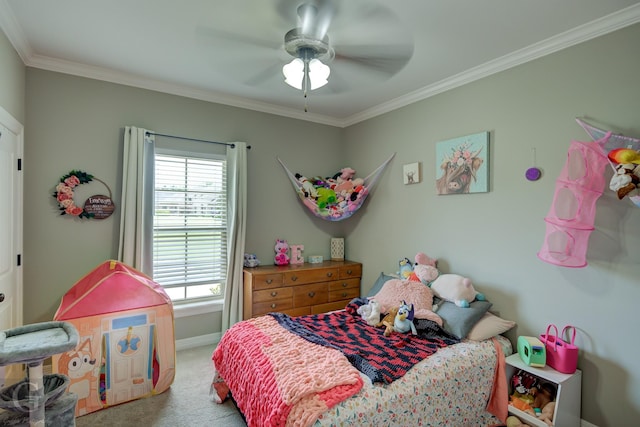 1029 Spanish Moss Cir, Bossier City, LA 71111 - carpeted bedroom featuring crown molding, baseboards, and ceiling fan