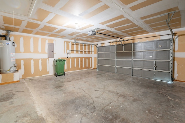 7028 Herman Jared Dr, North Richland Hills, TX 76182 - garage featuring water heater, electric panel, and a garage door opener
