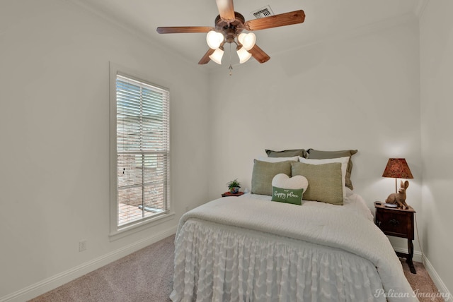 129 Carondelet Ct, Bossier City, LA 71111 - carpeted bedroom featuring baseboards, crown molding, and ceiling fan