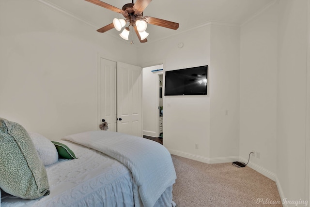 129 Carondelet Ct, Bossier City, LA 71111 - carpeted bedroom with ornamental molding, baseboards, and ceiling fan