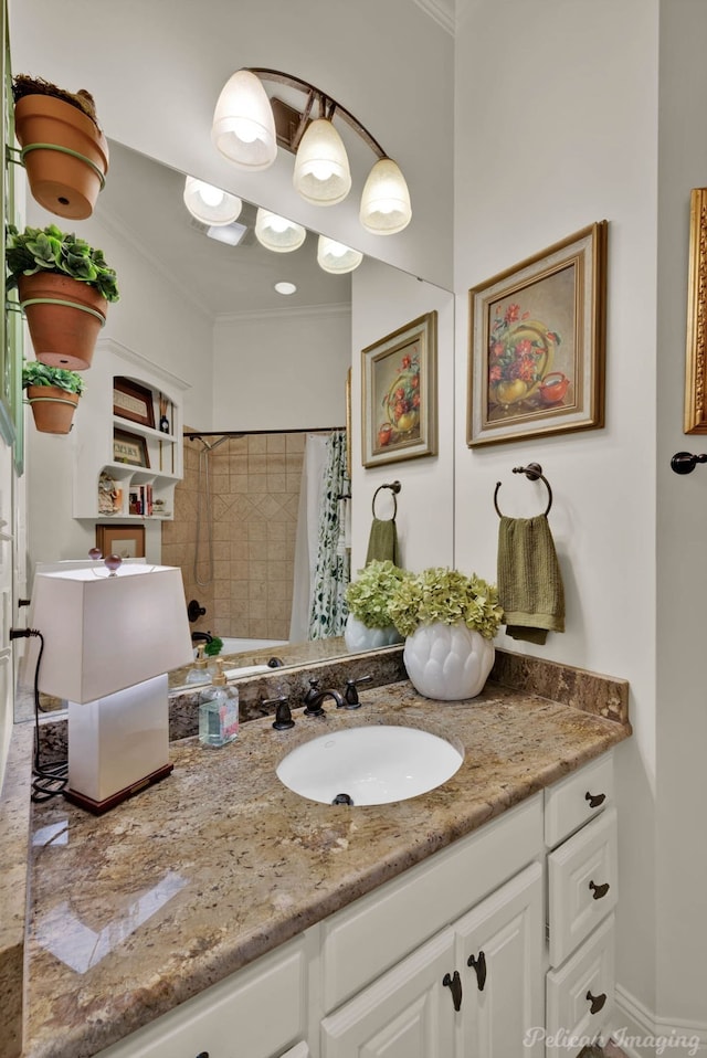 129 Carondelet Ct, Bossier City, LA 71111 - full bath featuring crown molding, vanity, and curtained shower