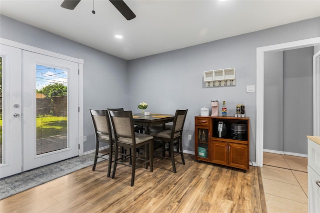 417 Birchwood Cir, Mesquite, TX 75149 - dining room featuring a ceiling fan, light wood finished floors, baseboards, and recessed lighting