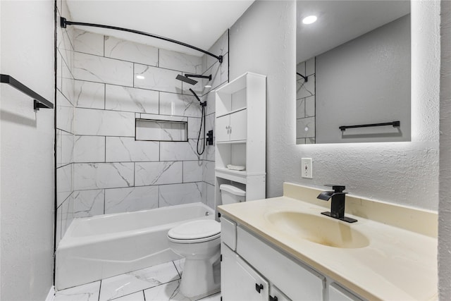 417 Birchwood Cir, Mesquite, TX 75149 - bathroom featuring marble finish flooring, vanity,  shower combination, and toilet