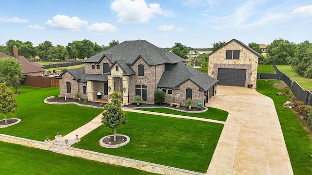 1330 Billingsley Dr, Waxahachie, TX 75167 - french country home with brick siding, driveway, a shingled roof, and stone siding