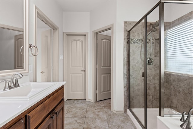 10409 Boxthorn Ct, Fort Worth, TX 76177 - bathroom with a shower stall, vanity, a garden tub, and tile patterned flooring
