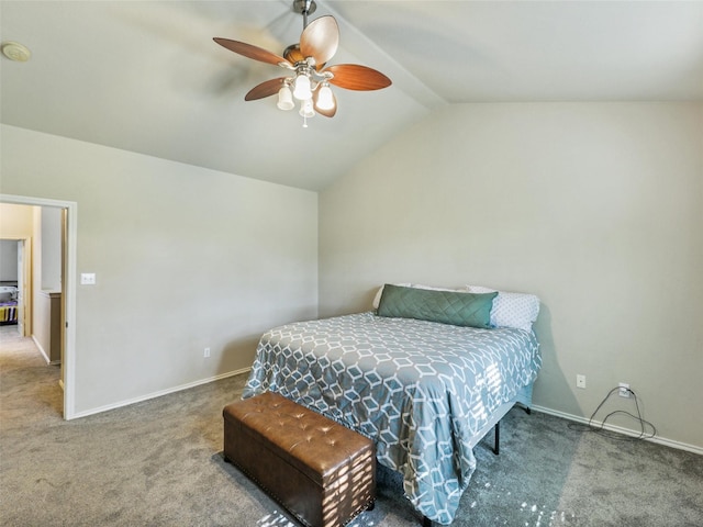 157 Castleridge Dr Unit B, Little Elm, TX 75068 - bedroom featuring carpet, vaulted ceiling, baseboards, and ceiling fan