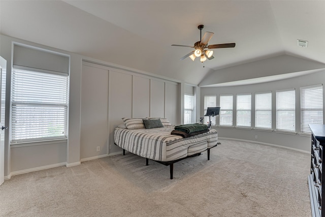 1012 Honeywell Dr, Anna, TX 75409 - bedroom featuring vaulted ceiling, light carpet, multiple windows, baseboards, and ceiling fan