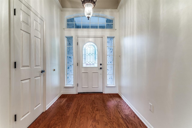 805 Evergreen Ct, Keller, TX 76248 - foyer entrance featuring baseboards, dark wood-style flooring, and a chandelier