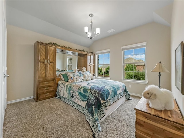 1316 Heather Ln, Little Elm, TX 75068 - carpeted bedroom with a chandelier and lofted ceiling