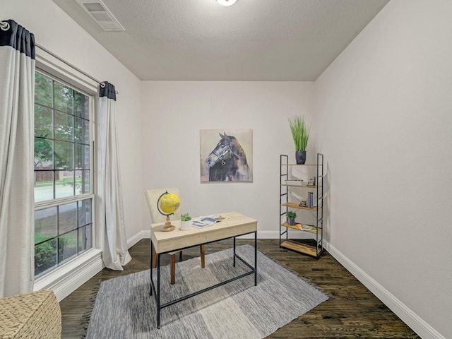 413 Winehart St, Lewisville, TX 75056 - office area featuring baseboards and dark wood-type flooring