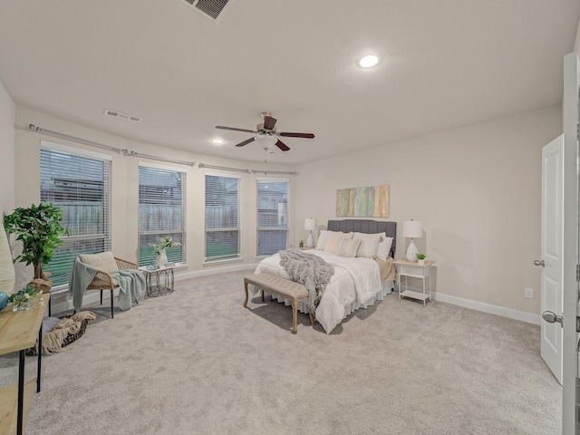 413 Winehart St, Lewisville, TX 75056 - bedroom with baseboards, carpet floors, a ceiling fan, and recessed lighting